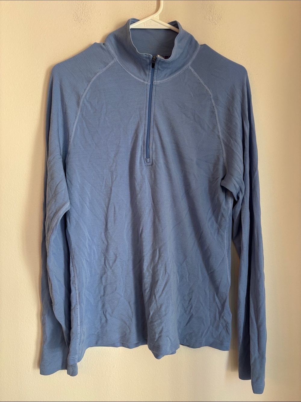 Ibex Women’s 100% merino wool base layer Light Blue Half-Zip Sweater hiking XL